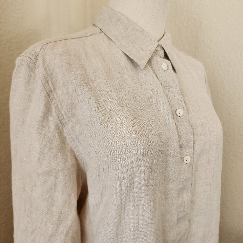 100% Irish linen button-up shirt. Sz 14 cream - Picture 5 of 7